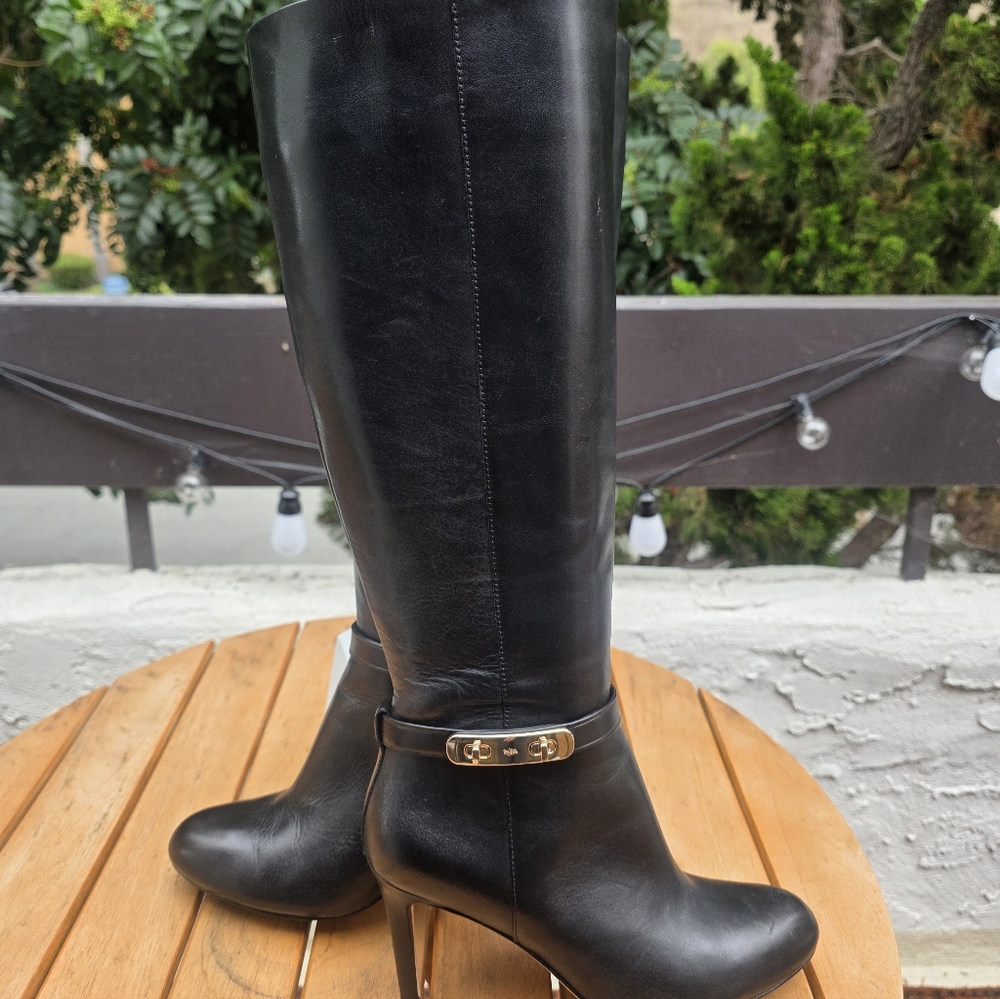 Elegant Black Leather COACH Knee-High Boots